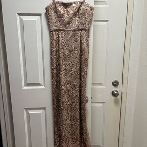 Sequin Snake-Print Evening Gown - Rose Gold